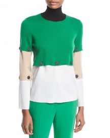 Button-Off Colorblocked Turtleneck Wool Sweater at Neiman Marcus